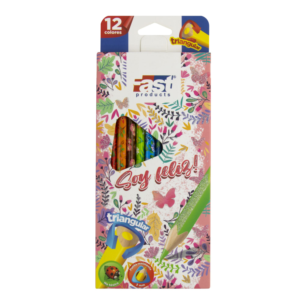 CRAYON DE MADERA FAST 12 COL. LARGO TRIANGULAR D/FEMENINO 