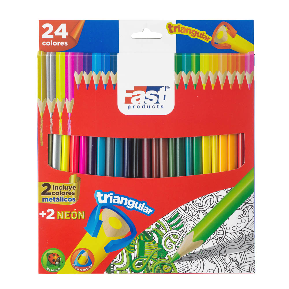 CRAYON DE MADERA FAST 24 COL. LARGO TRIANGULAR 