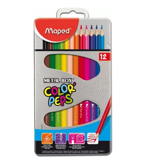 CRAYON DE MADERA MAPED 832014 COLOR PEPS TRIANGULAR C/METAL, 12 COLORES