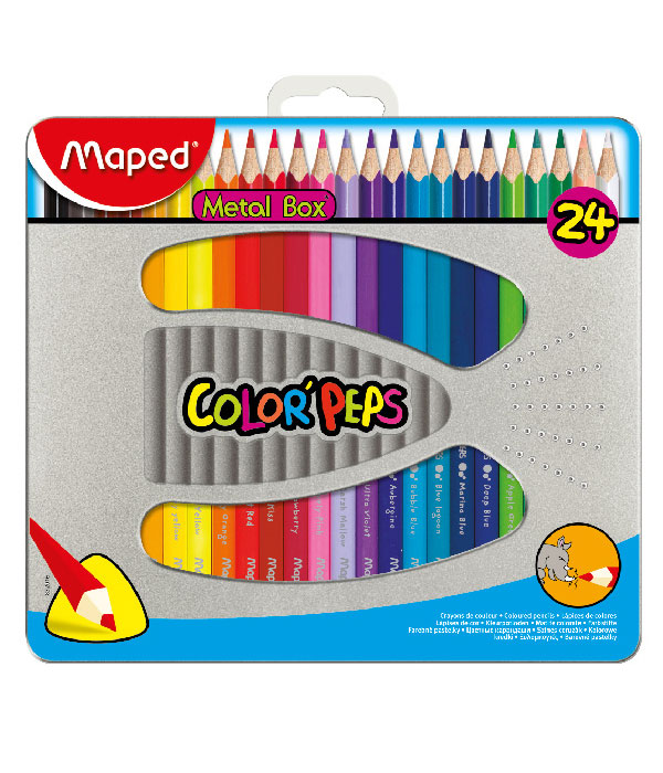 CRAYON DE MADERA MAPED 832016 COLOR PEPS TRIANGULAR C/METAL, 24 COLORES