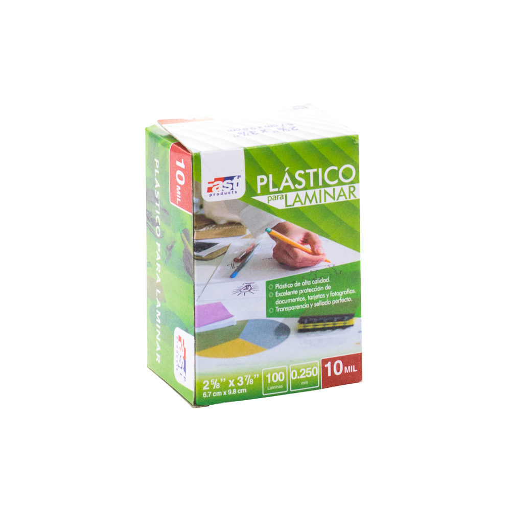 PLASTICO PARA LAMINAR FAST CX100 MED.2 5/8"X 3 7/8" X 10 MILESIMAS