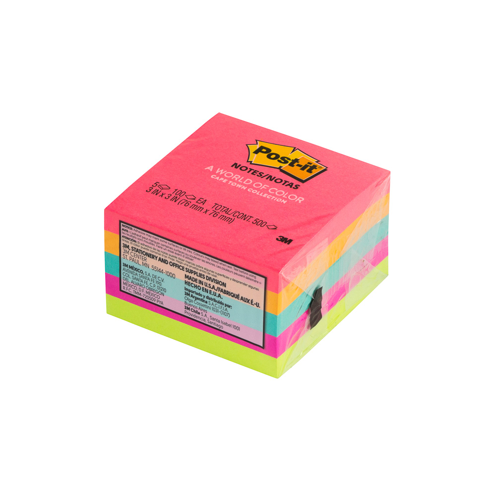 BLOCK POST-IT 654-5PK 3"X3" PX5 CAPETOWN (NEON) 