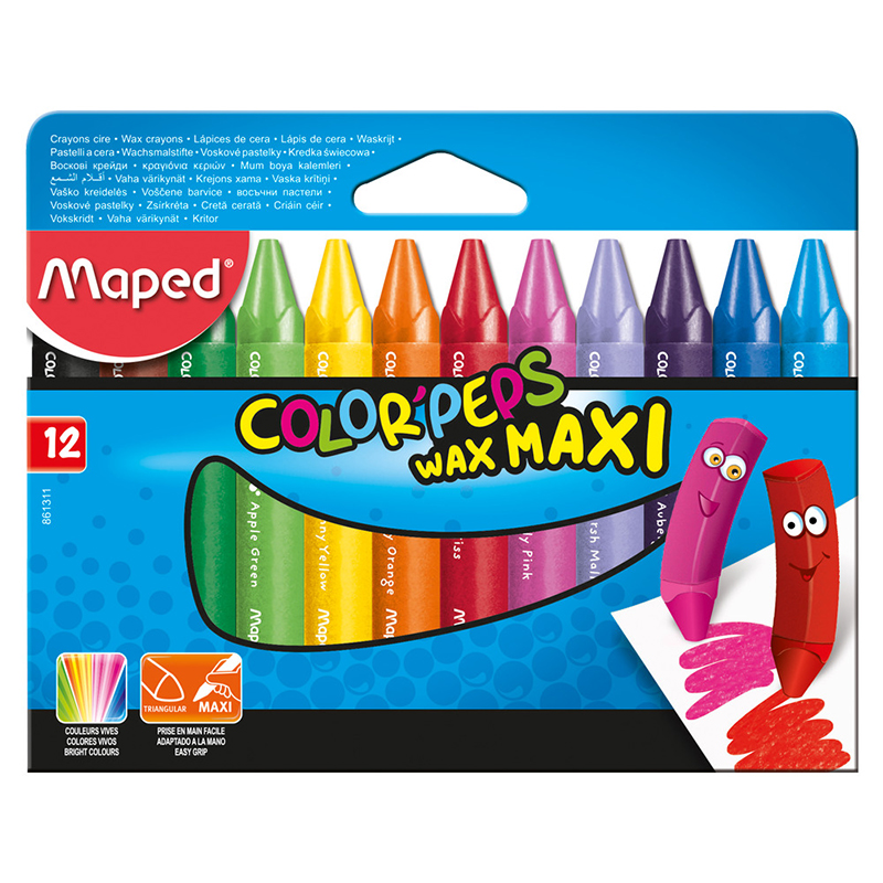 CRAYON DE CERA MAPED 861311 WAX MAXI TRIANGULAR 12 COLORES