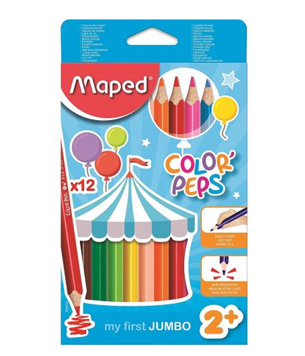 CRAYON DE MADERA MAPED 834010 COLOR PEPS TRIANGULAR JUMBO LARGO 12 COLORES