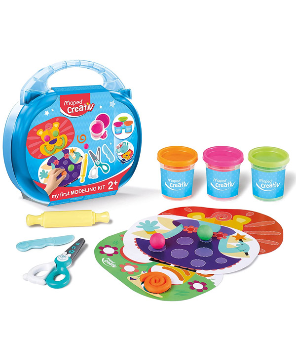 ESTUCHE MAPED 907007 SET PRIMERA EDAD MASA MOLDEABLE X 3 + ACCESORIOS, AZUL