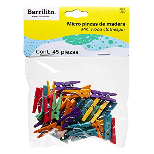 GANCHO DE ROPA PARA MANUALIDADES PINZA BARRILITO W060C 25MM BX45, COLORES SURTIDOS