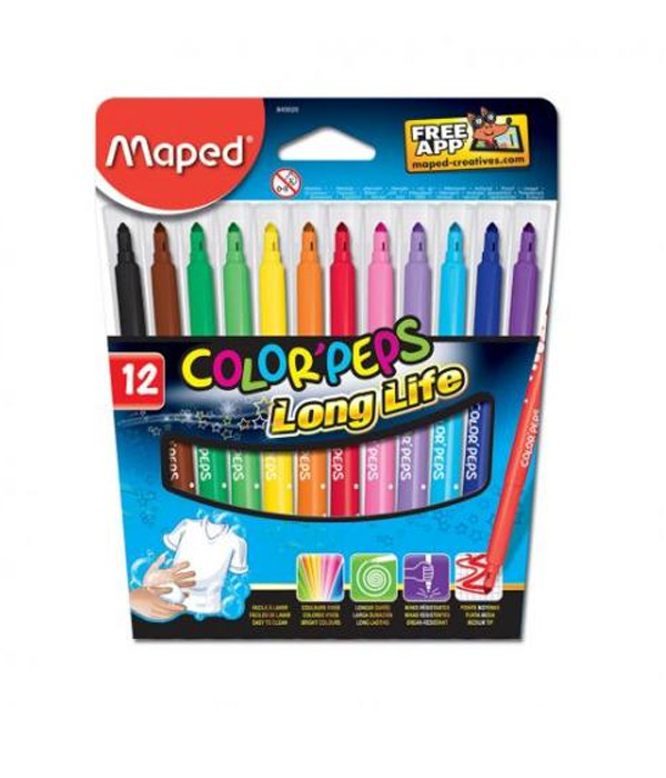 MARCADORES EN ESTUCHE MAPED 845020 LONG LIFE P.FINO, 12 COLORES