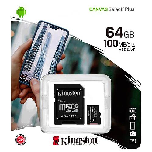 MEMORIA MICRO SD 64GB KINGSTON HC CANVAS SELECT PLUS CLASE 10 100 MBPS