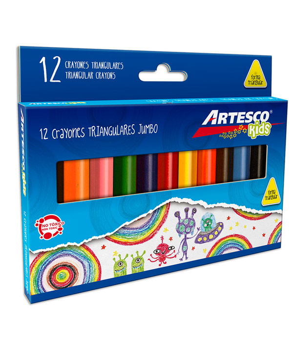 CRAYON DE CERA ARTESCO 16314101 TRIANGULAR JUMBO 12 COLORES