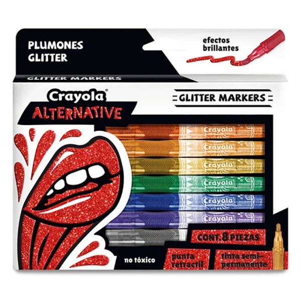 MARCADOR ALTERNATIVE GLITTER CRAYOLA 8 UNIDADES