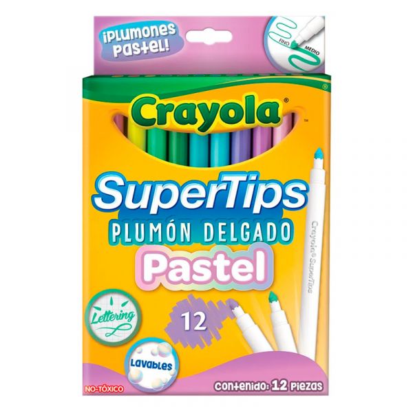 CRAYOLA MARCADOR LAVABLE SUPER TIPS PASTEL 587515 12 COLORES