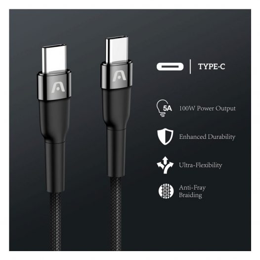 CABLE USB-C A USB-C ARGOM CARGA RAPIDA 1.8 METROS NEGRO