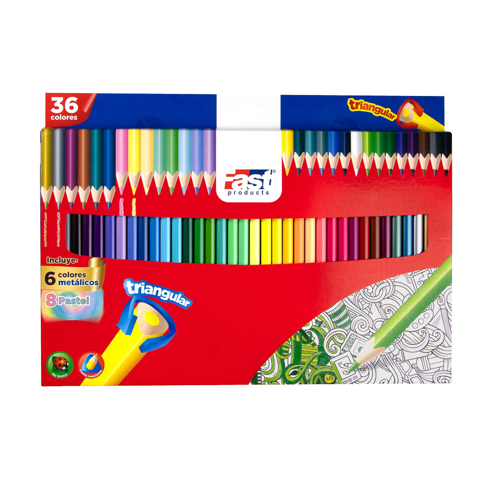 CRAYON DE MADERA FAST 36 COL. LARGO TRIANGULAR