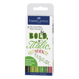 [15538] MARCADORES EN ESTUCHE FABER CASTELL 167117 LETTERING 6 COL. VERDES