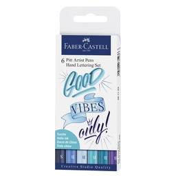 [17273] MARCADORES EN ESTUCHE FABER CASTELL 267123 LETTERING 6 COL. TURQUEZA
