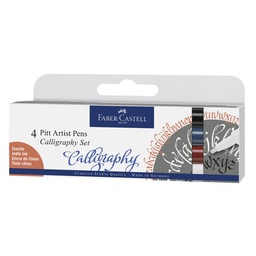 [17275] MARCADORES EN ESTUCHE FABER CASTELL 167504 CALIGRAFICOS 4 COL. BASICOS
