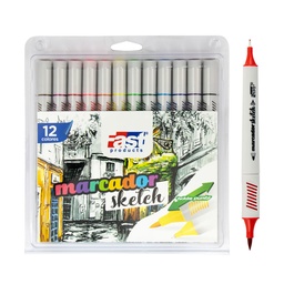 [16703] MARCADORES EN ESTUCHE FAST 12 COL. SKETCH DOBLE PUNTA 