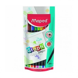 [20707046] MARCADORES EN ESTUCHE MAPED 749158 GRAPH PEPS EN BOLSA STAND UP 12 COLORES