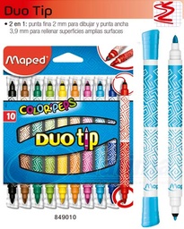 [20707024] MARCADORES EN ESTUCHE MAPED 849010 DUO TIP 2 EN 1 P. FINO 2MM Y ANCHO 3.9MM, 10 COLORES