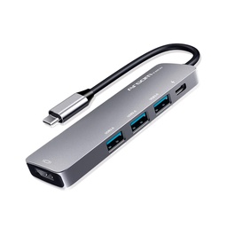 [ARG-UB-0185] HUB ARGOM 5-en-1 PUERTOS ARG-UB-0185 AXESS USB-C PLATEADO